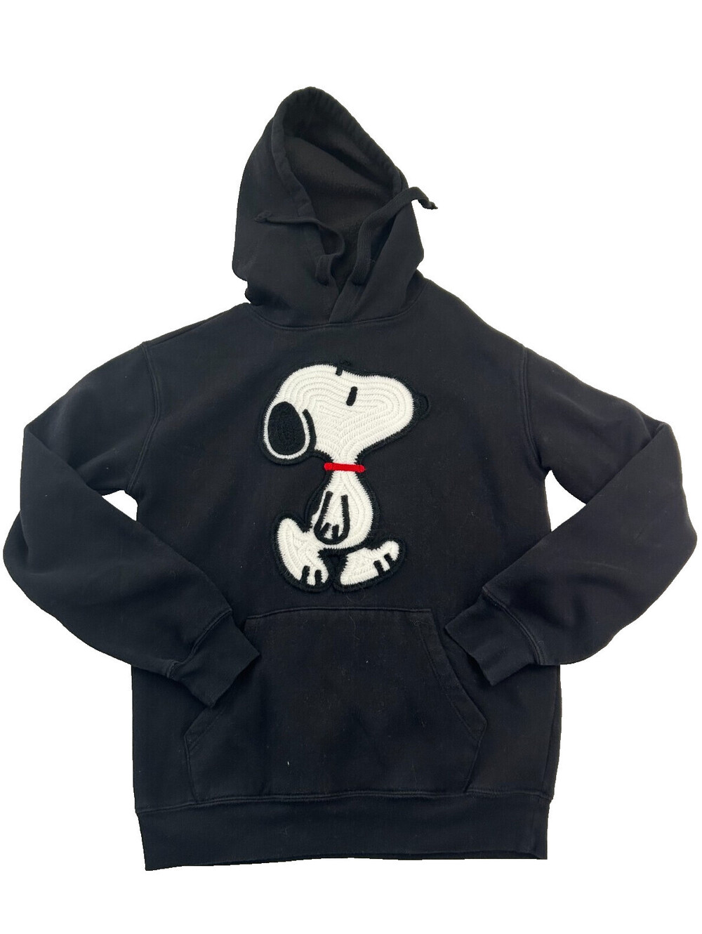 Peanuts Licensed Snoopy Embroidered Hoodie Black Drawstring Women’s Size XS